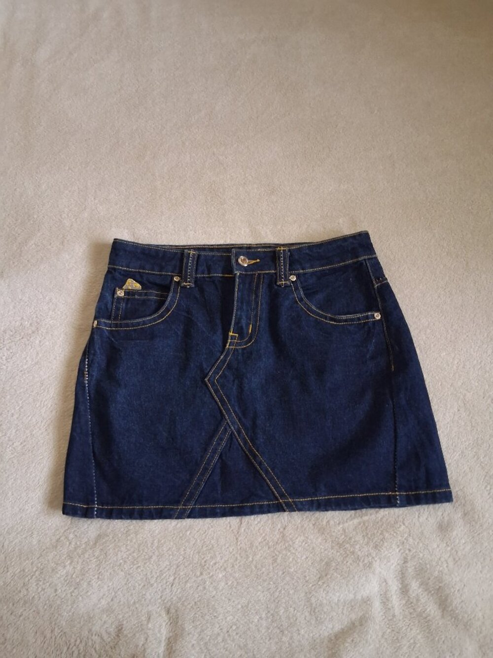 On Dog N' Friends (ODF) Women's M Embroidered Mushroom Dark Denim Mini Skirt - Picture 2 of 12